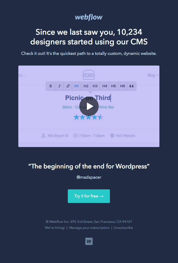 webflow winback email